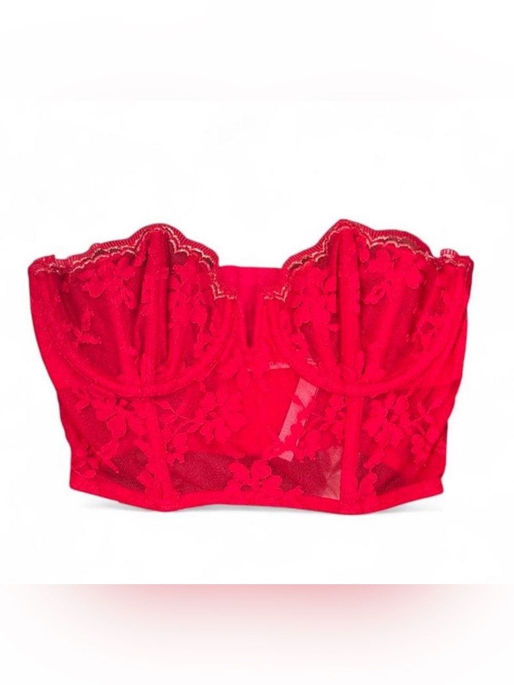 Victoria's Secret Red Lace Longline Bustier Bra size 32c